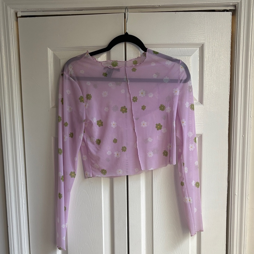 Floral Sheer Long Sleeve Top - Pink